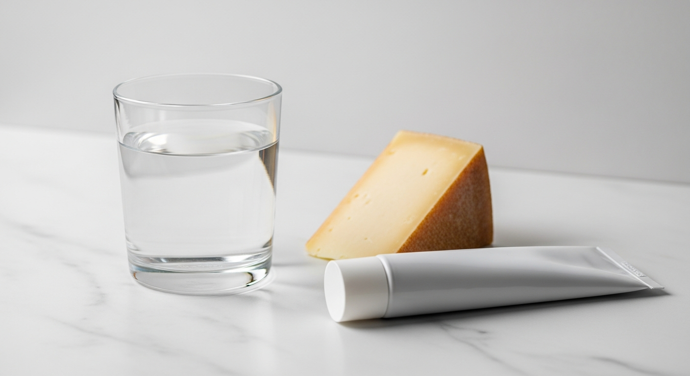 Natural remineralization: water, cheese, and nano-hydroxyapatite toothpaste on marble