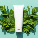Fluoride-free toothpaste products with natural ingredients on clean background