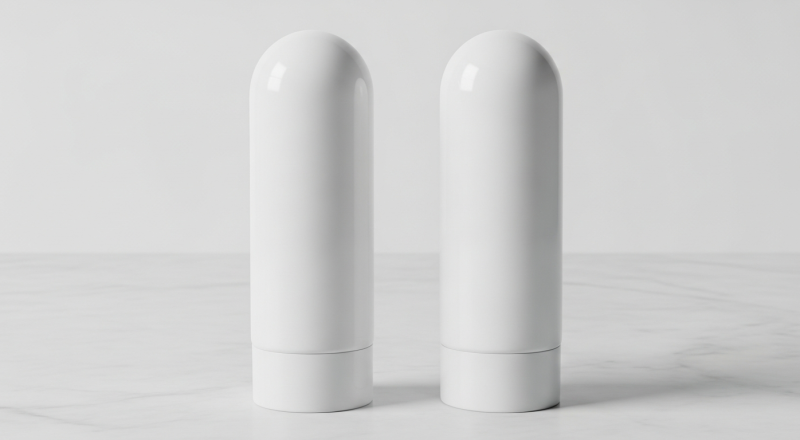 Two toothpaste tubes side by side representing nano-hydroxyapatite versus standard hydroxyapatite formulas