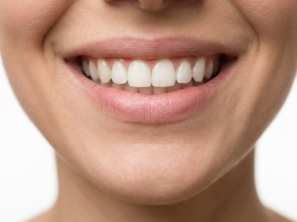 Close-up of a healthy adult smile with clean natural teeth
